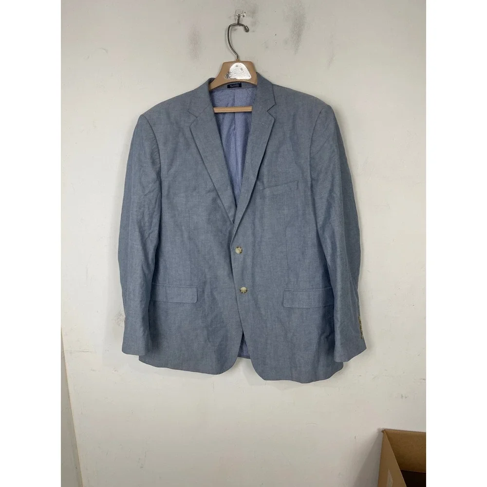 Saddlebred‎ Mens 44R Light Blue 100% Cotton 2 Button Blazer Sport Coat Gingham